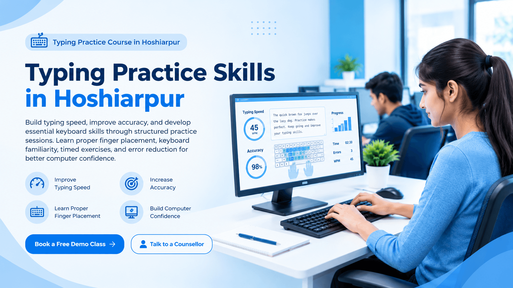 Typing Practice Skills in Hoshiarpur training at techcadd Hoshiarpur