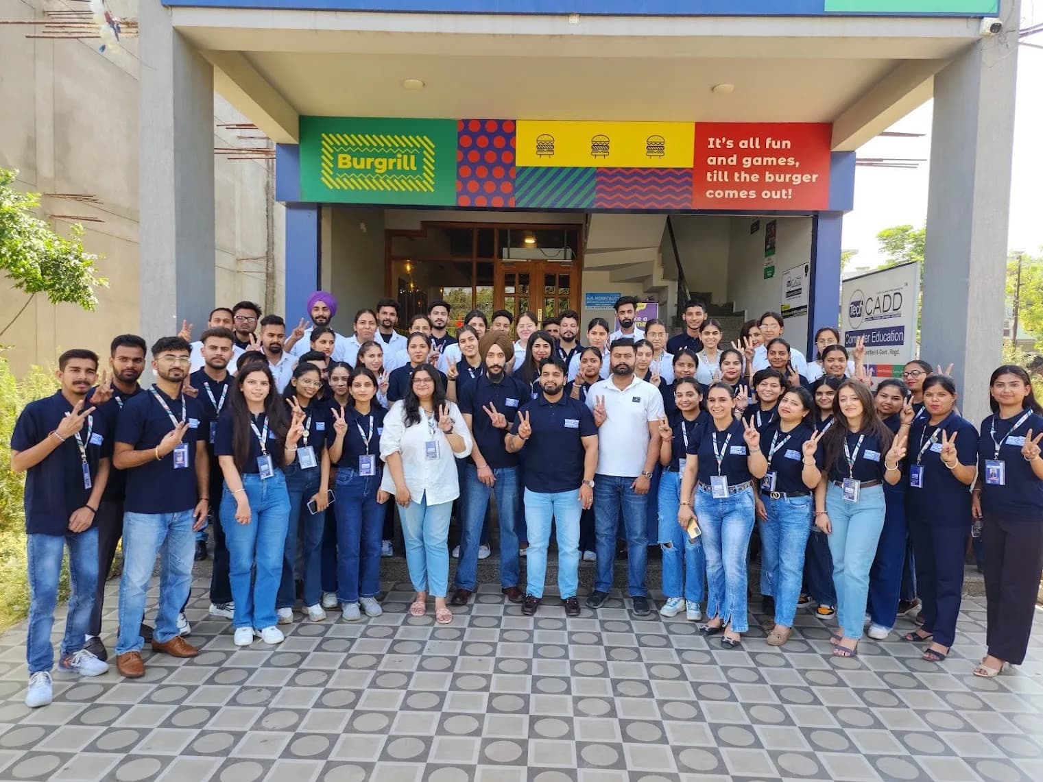 The TechCADD team and students outside the Hoshiarpur campus